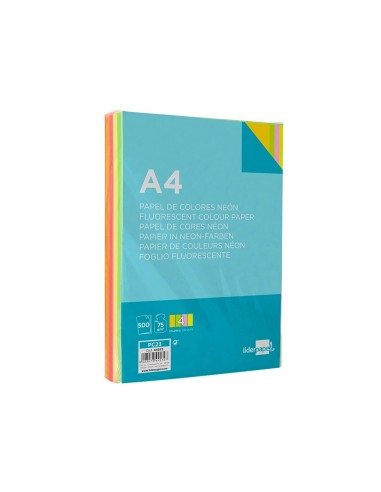 CI | Papel color liderpapel a4 75g/m2 neon 4 colores surtidos paquete de 500