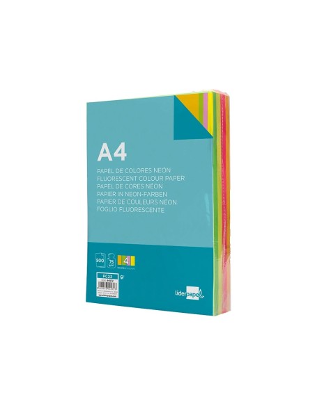 CI | Papel color liderpapel a4 75g/m2 neon 4 colores surtidos paquete de 500