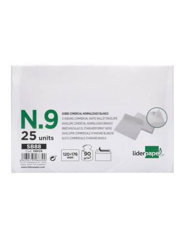 CI | Sobre liderpapel n 9 blanco comercial normalizado 120x176 mm tira de silicona paquete de 25 unidades
