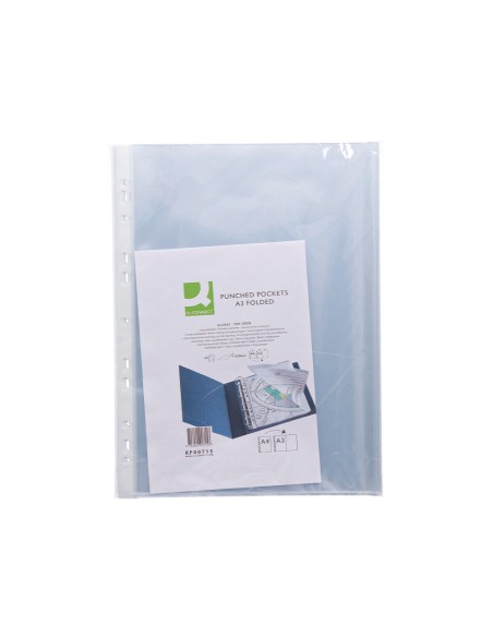 CI | Funda multitaladro q-connect din a3 apaisada 80 micras cristal con apertura superior - bolsa de 10