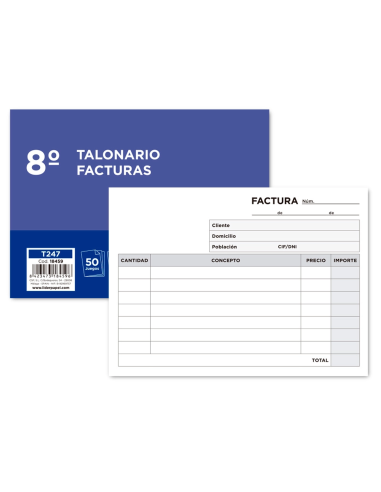 CI | Talonario liderpapel facturas 8º original y copia t247 apaisado sin i.v.a