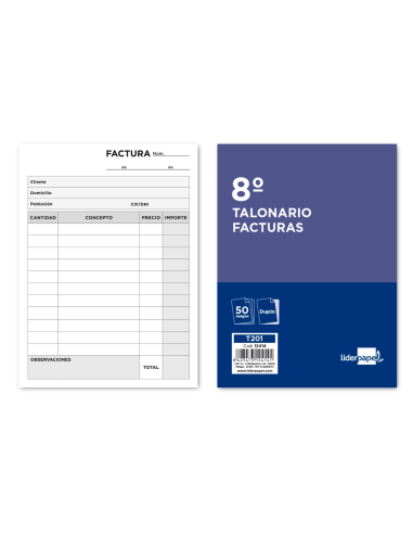 CI | Talonario liderpapel facturas 8º original y copia t201 sin i.v.a.