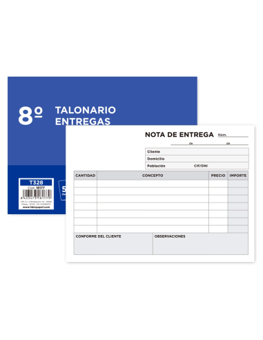 CI | Talonario liderpapel entregas 8º original y 2 copias t328 apaisado