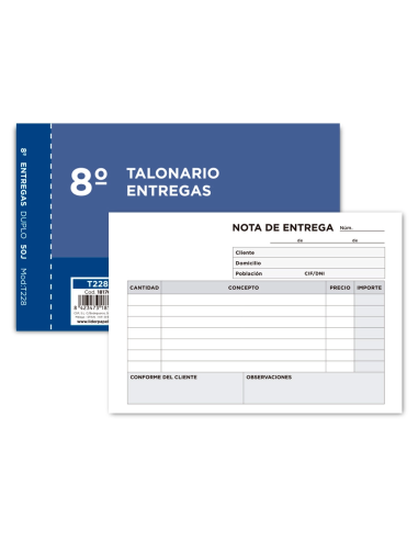 CI | Talonario liderpapel entregas 8º original y copia t228 apaisado