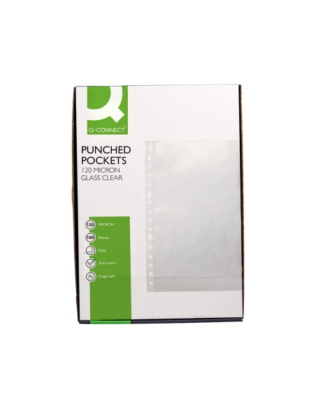 CI | Funda multitaladro q-connect folio 120 mc cristal caja de 100 unidades