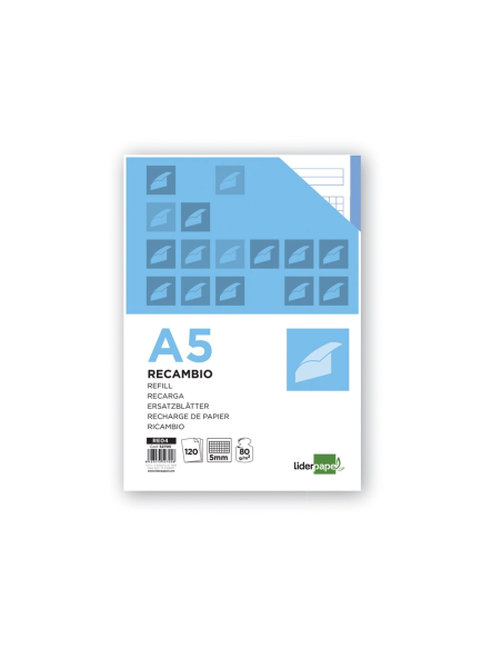 CI | Recambio liderpapel a5 120 hojas 80g/m2 cuadro 5mm sin margen 6 taladros bandas de 5 colores