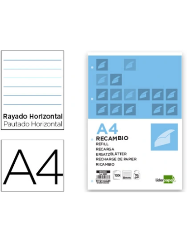 CI | Recambio liderpapel a4 120 hojas 70g/m2 horizontal sin margen 4 taladros bandas de 5 colores