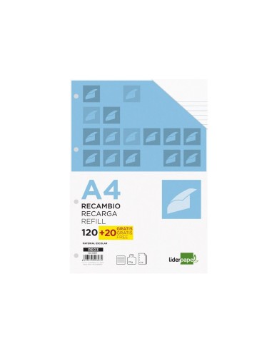 CI | Recambio liderpapel a4 120 hojas 70g/m2 horizontal sin margen 4 taladros bandas de 5 colores