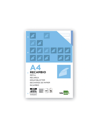 CI | Recambio liderpapel a4 120 hojas 80g/m2 cuadro 5mm sin margen 4 taladros bandas de 5 colores