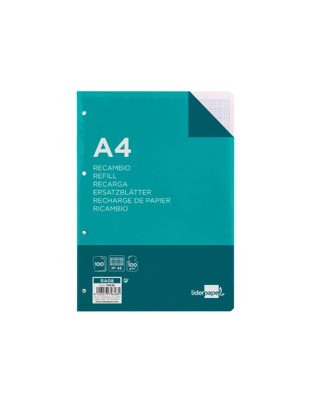 CI | Recambio liderpapel a4 100 hojas 100 g/m2 rayado nº 46 4 taladros