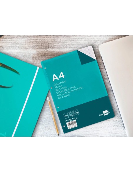 CI | Recambio liderpapel a4 100 hojas 100g/m2 cuadro 5mm con margen 4 taladros