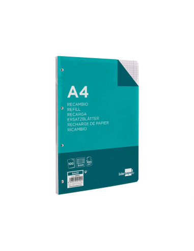 CI | Recambio liderpapel a4 100 hojas 100g/m2 cuadro 5mm con margen 4 taladros