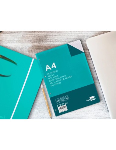 CI | Recambio liderpapel a4 100 hojas 100g/m2 cuadro 3mm con margen 4 taladros