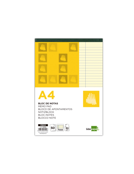 CI | Bloc notas liderpapel horizontal a4 50 hojas amarillas 60g/m2 encolado