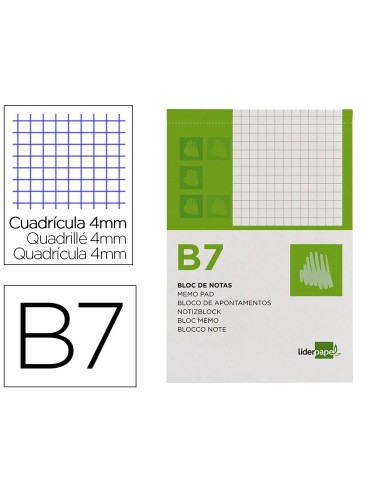 CI | Bloc notas liderpapel cuadro 4mm b7 80 hojas 60g/m2 perforado