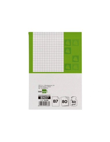 CI | Bloc notas liderpapel cuadro 4mm b7 80 hojas 60g/m2 perforado
