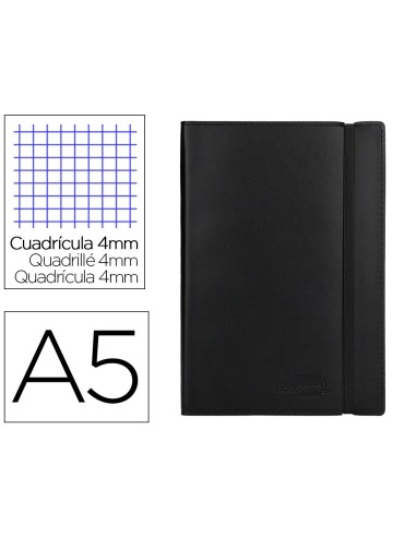 CI | Libreta liderpapel simil piel a5 120 hojas 70g/m2 cuadro 4mm sin margen negro