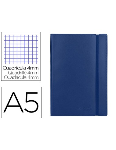 CI | Libreta liderpapel simil piel a5 120 hojas 70g/m2 cuadro 4mm sin margen azul