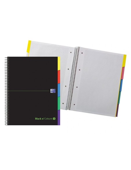 CI | Cuaderno espiral oxford ebook 5 tapa extradura din a4+ 100 h con separadores cuadricula 5 mm black'n colors verde