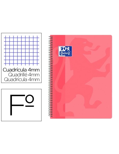 CI | Cuaderno espiral oxford school classic tapa polipropileno folio 80 hojas cuadro 4 mm con margen rosa