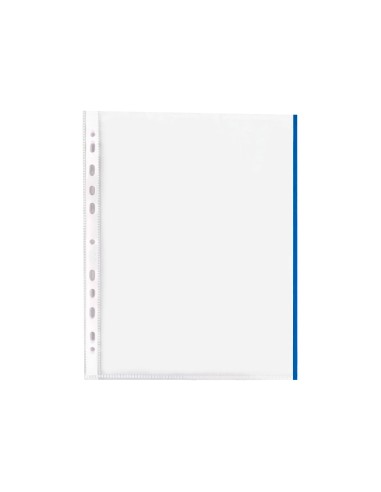 CI | Funda multitaladro q-connect din a4 70 mc pp cristal con borde azul bolsa de 10 uds