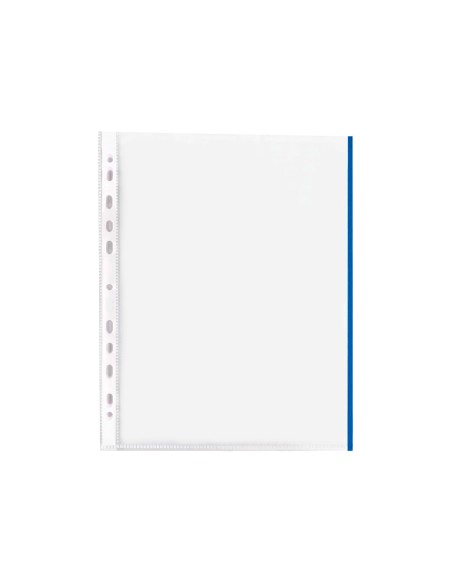CI | Funda multitaladro q-connect din a4 70 mc pp cristal con borde azul bolsa de 10 uds