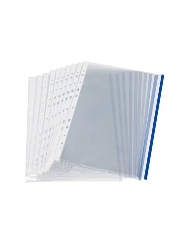 CI | Funda multitaladro q-connect din a4 70 mc pp cristal con borde azul bolsa de 10 uds