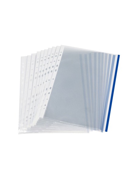 CI | Funda multitaladro q-connect din a4 70 mc pp cristal con borde azul bolsa de 10 uds