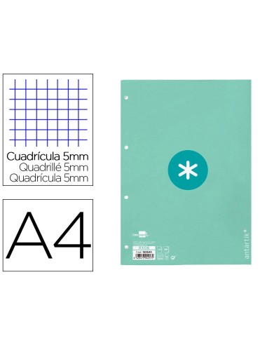 CI | Recambio Liderpapel A4 Antartik 80 Hojas 90G/M2 Cuadro 5 Mm 4 Taladros 1 Banda Marco Color Menta