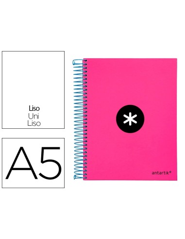 CI | Cuaderno espiral liderpapel a5 micro antartik tapa forrada 120h 100 gr liso con bandas 6 taladros color rosa fluor