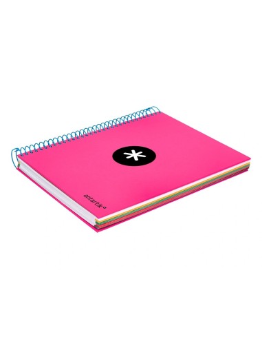 CI | Cuaderno espiral liderpapel a5 micro antartik tapa forrada 120h 100 gr liso con bandas 6 taladros color rosa fluor