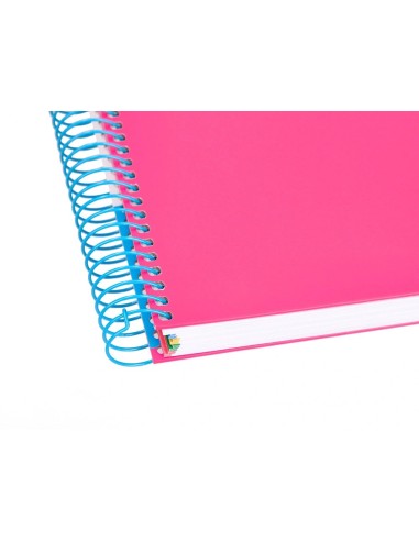 CI | Cuaderno espiral liderpapel a5 micro antartik tapa forrada 120h 100 gr liso con bandas 6 taladros color rosa fluor