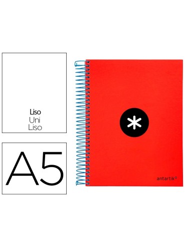 CI | Cuaderno espiral liderpapel a5 micro antartik tapa forrada 120h 100g liso con bandas 6 taladros color rojo