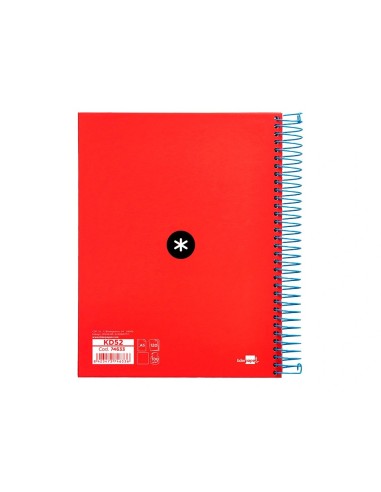 CI | Cuaderno espiral liderpapel a5 micro antartik tapa forrada 120h 100g liso con bandas 6 taladros color rojo