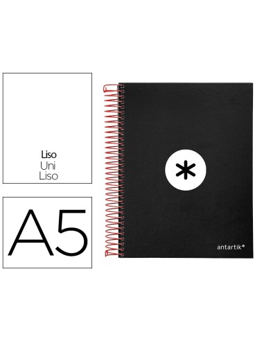 CI | Cuaderno espiral liderpapel a5 micro antartik tapa forrada 120h 100g liso con bandas 6 taladros color negro