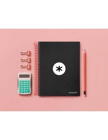 CI | Cuaderno espiral liderpapel a5 micro antartik tapa forrada 120h 100g liso con bandas 6 taladros color negro