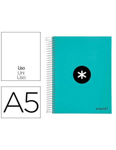 CI | Cuaderno espiral liderpapel a5 micro antartik tapa forrada120h 100 gr liso 5 bandas 6 taladros color menta