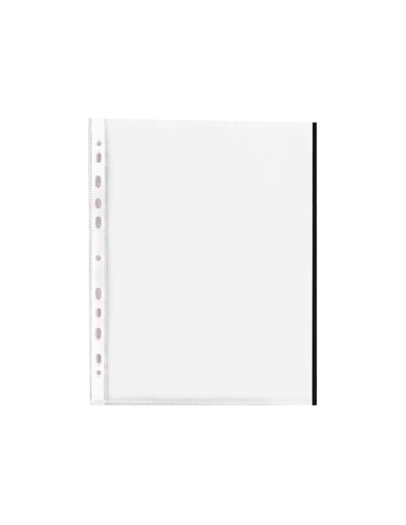 CI | Funda multitaladro q-connect din a4 70 mc pp cristal con borde negro bolsa de 10 uds