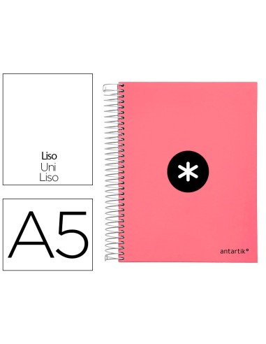 CI | Cuaderno espiral liderpapel a5 micro antartik tapa forrada120h 100 gr liso 5 bandas 6 taladros color coral