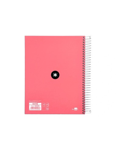 CI | Cuaderno espiral liderpapel a5 micro antartik tapa forrada120h 100 gr liso 5 bandas 6 taladros color coral