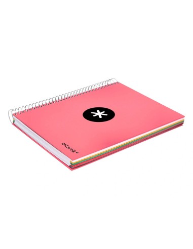 CI | Cuaderno espiral liderpapel a5 micro antartik tapa forrada120h 100 gr liso 5 bandas 6 taladros color coral