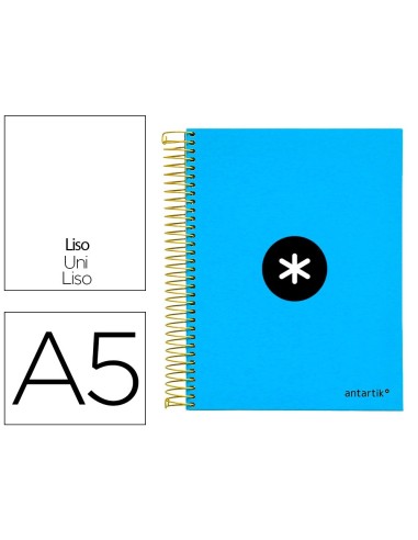 CI | Cuaderno espiral liderpapel a5 micro antartik tapa forrada 120h 100g liso con bandas 6 taladros color azul