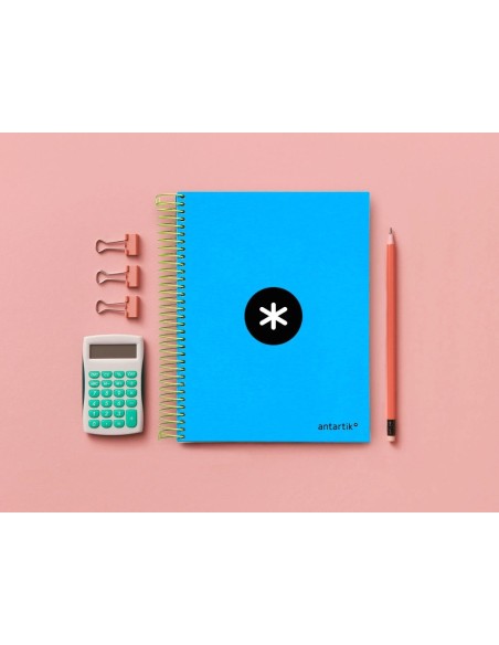 CI | Cuaderno espiral liderpapel a5 micro antartik tapa forrada 120h 100g liso con bandas 6 taladros color azul