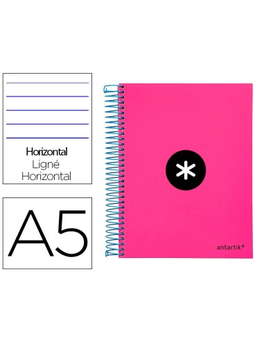 CI | Cuaderno espiral liderpapel a5 micro antartik tapa forrada 120h 100 gr horizontal 5 bandas 6 taladros color rosa