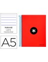 CI | Cuaderno espiral liderpapel a5 micro antartik tapa forrada 120h 100 gr horizontal 5 bandas 6 taladros color rojo.