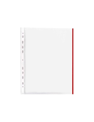 CI | Funda multitaladro q-connect din a4 70 micras pp cristal con borde rojo bolsa de 10 uds