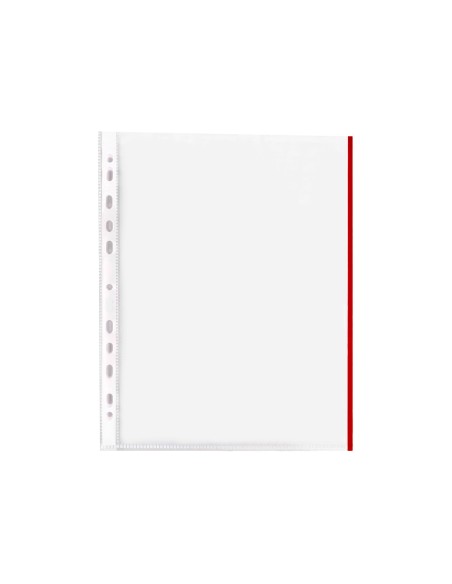 CI | Funda multitaladro q-connect din a4 70 micras pp cristal con borde rojo bolsa de 10 uds