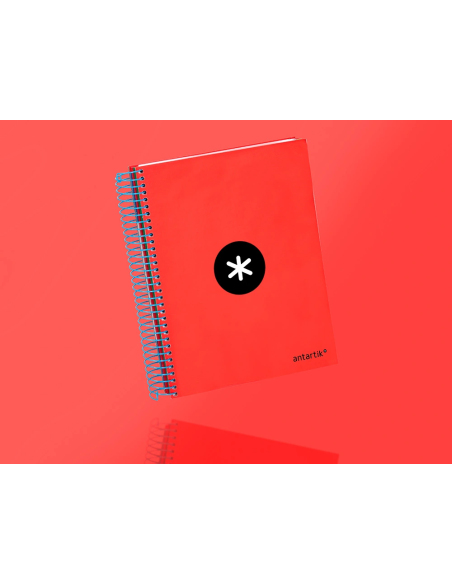 CI | Cuaderno espiral liderpapel a5 micro antartik tapa forrada 120h 100 gr horizontal 5 bandas 6 taladros color rojo.