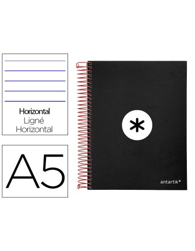 CI | Cuaderno espiral liderpapel a5 micro antartik tapa forrada 120h 100 gr horizontal 5 bandas 6 taladros color negro