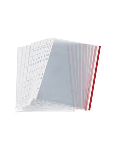 CI | Funda multitaladro q-connect din a4 70 micras pp cristal con borde rojo bolsa de 10 uds